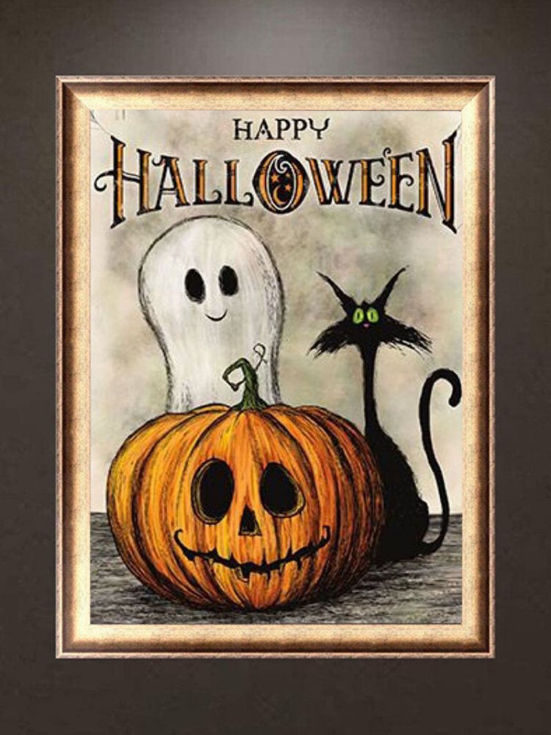 1 Pc Unframed Dynia Czarny Kot Wzór Halloween Serii Płótnie Malarstwo Ścienne Ozdoby Do Dekoracji Wnętrz Zdjęcia Ścienny