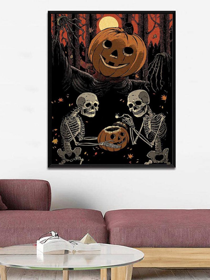 1 Pc Unframed Dynia Wzór Czaszki Seria Halloweenowa Płótno Malarstwo Ścienne Ozdoby Do Dekoracji Wnętrz Zdjęcia Ścienny