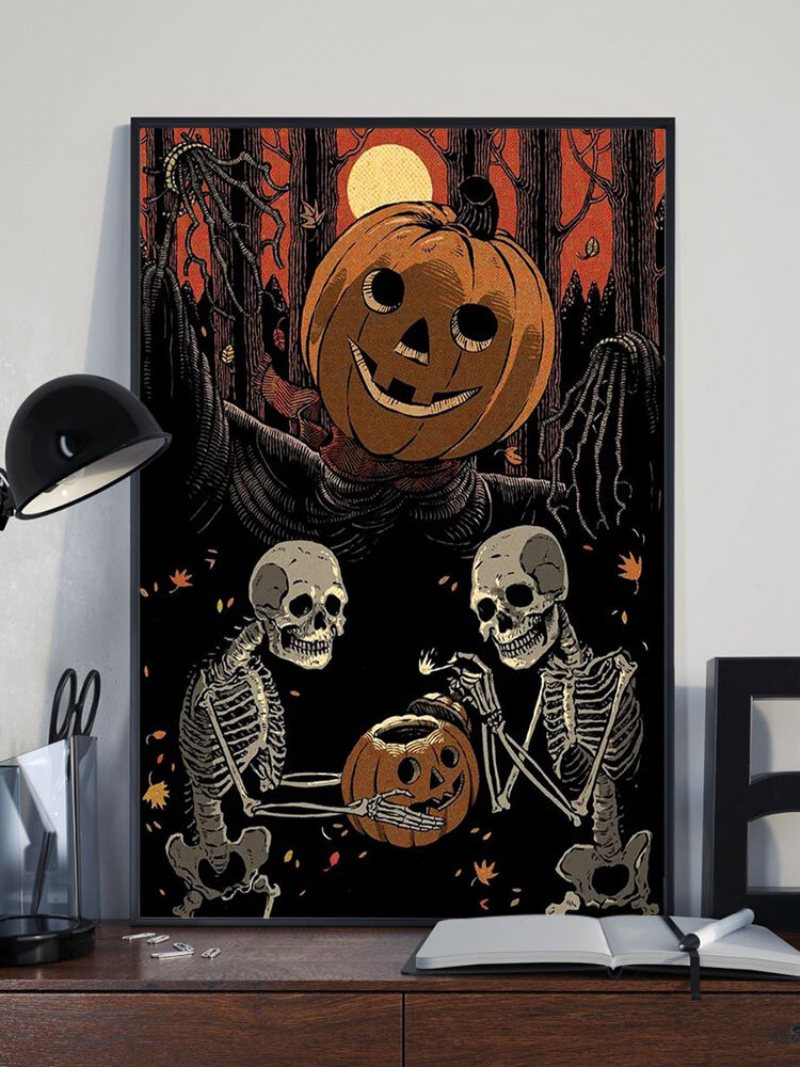 1 Pc Unframed Dynia Wzór Czaszki Seria Halloweenowa Płótno Malarstwo Ścienne Ozdoby Do Dekoracji Wnętrz Zdjęcia Ścienny