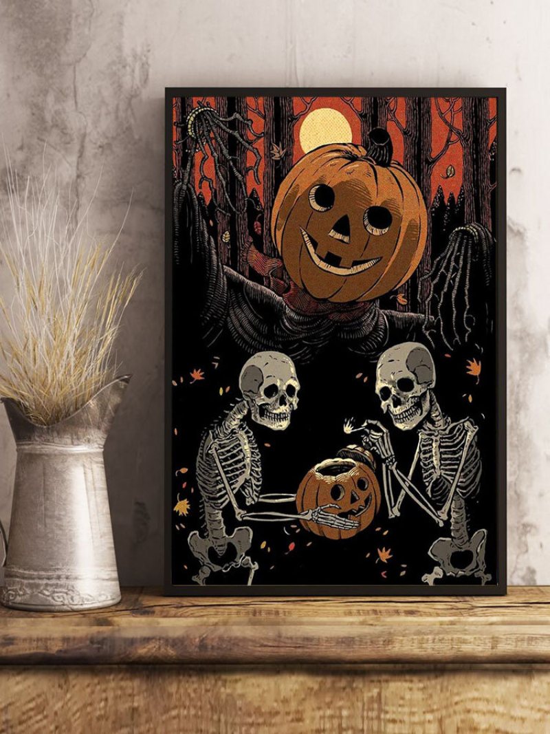 1 Pc Unframed Dynia Wzór Czaszki Seria Halloweenowa Płótno Malarstwo Ścienne Ozdoby Do Dekoracji Wnętrz Zdjęcia Ścienny