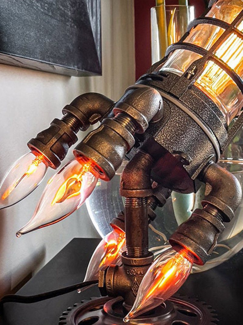 1 Pc Vintage Steampunk Rocket Lampa Fajna Lampka Led Stołowa Nocna Biurko W Domu Rzemiosło Dekoracyjne Dzień Ojca