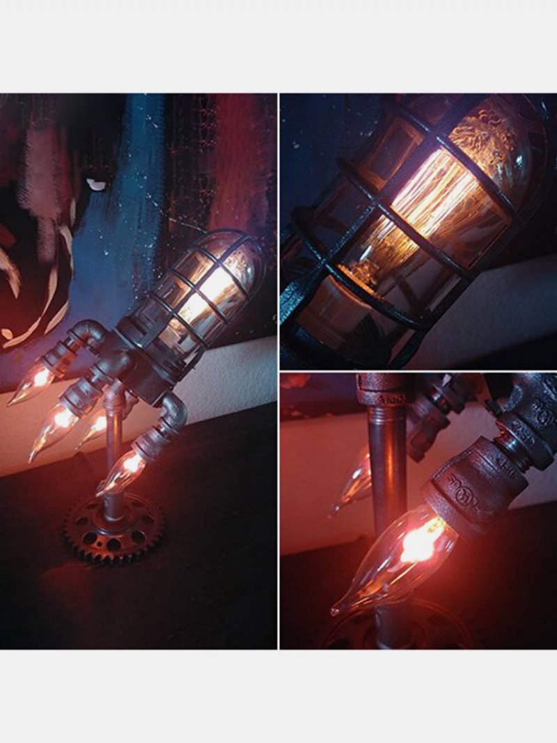 1 Pc Vintage Steampunk Rocket Lampa Fajna Lampka Led Stołowa Nocna Biurko W Domu Rzemiosło Dekoracyjne Dzień Ojca