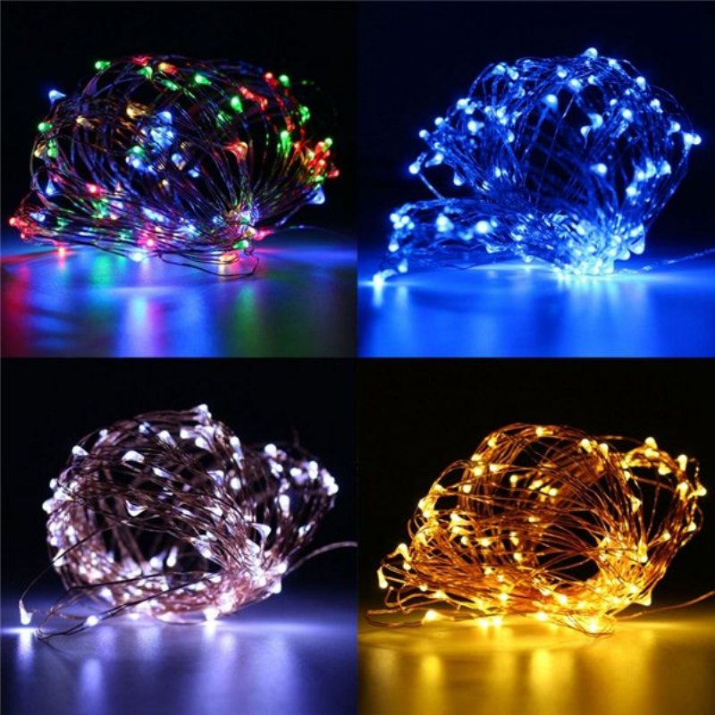 10m 100 Led Miedziany Drut Fairy String Light Zasilany Z Baterii Wodoodporny Party Decor Czarna Powłoka