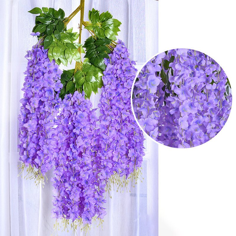 12 Sztuk / Zestaw 100 cm Sztuczne Kwiaty Jedwabna Wisteria Fałszywy Ogród Wiszący Kwiat Roślin Winorośli Wystrój Ślubny