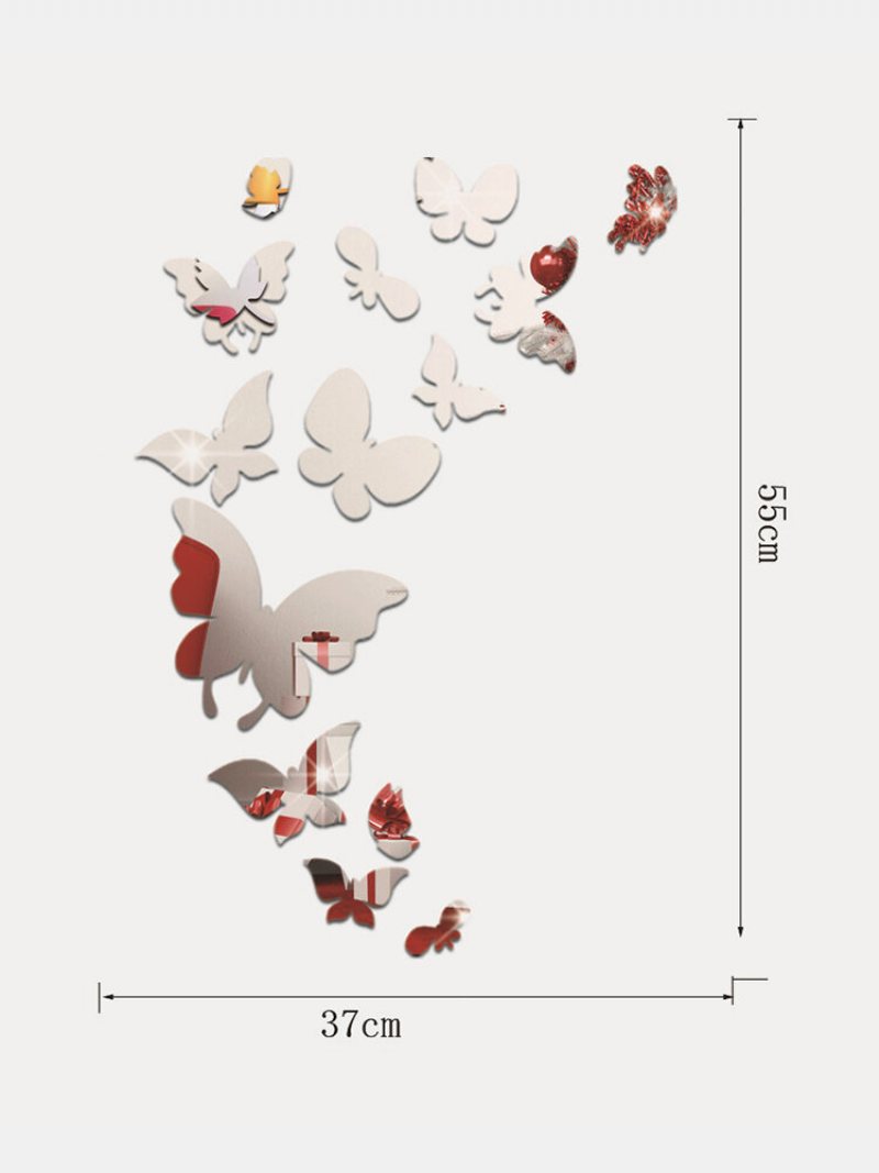 14 Sztuk Akrylowa 3d Motyl Wzór Samoprzylepna Zdejmowana Lustro Wystrój Domu Naklejka Ścienna
