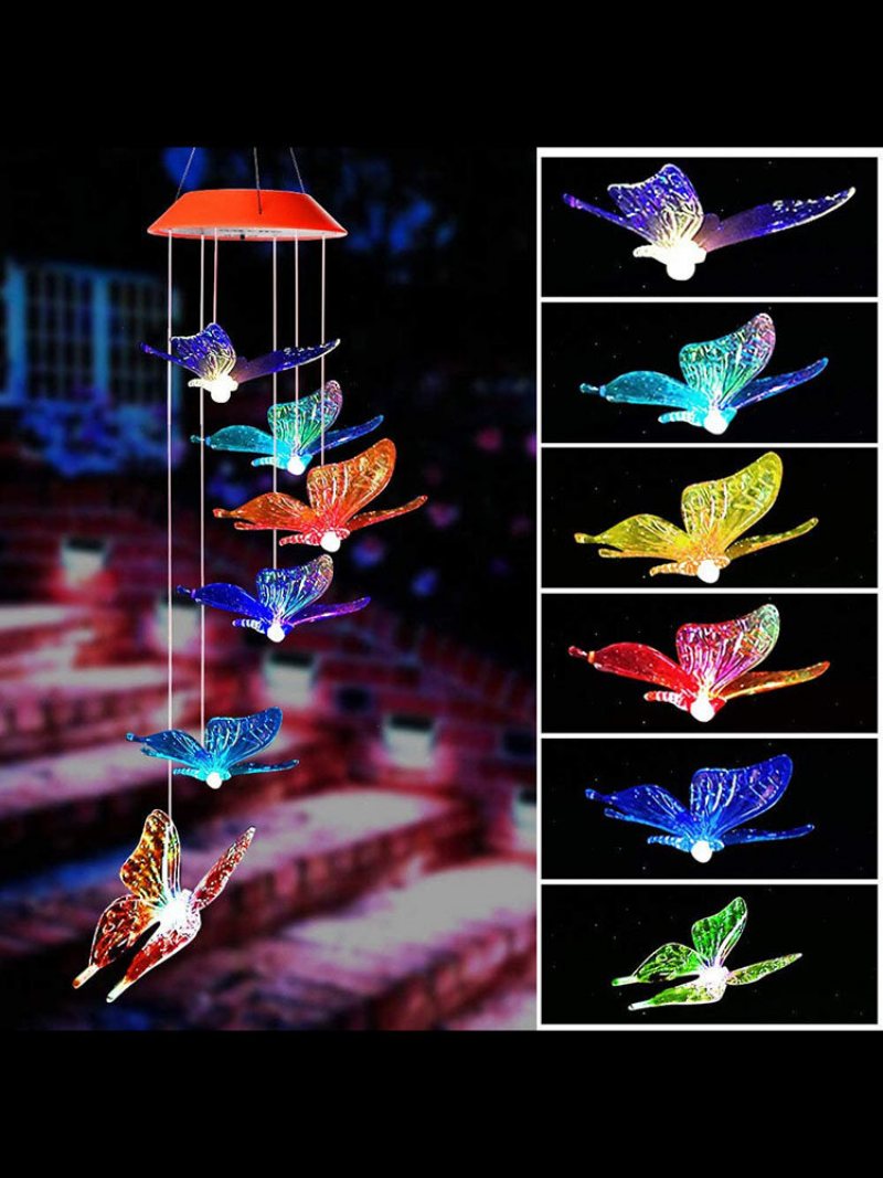 1pc Led Solar Power Butterfly Dzwonek Wietrzny Zmiana Koloru Lampka Nocna Lampa Home Garden Yard Decoration