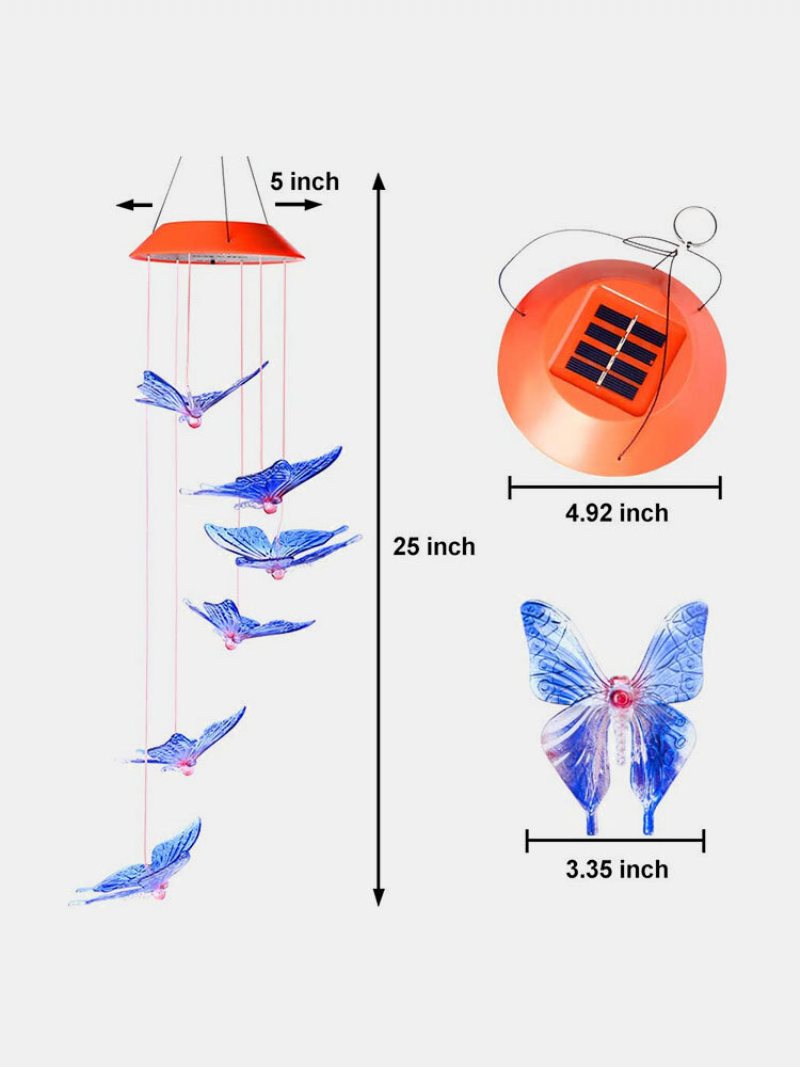 1pc Led Solar Power Butterfly Dzwonek Wietrzny Zmiana Koloru Lampka Nocna Lampa Home Garden Yard Decoration