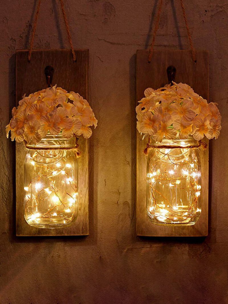 2 Szt. Mason Jar Flower Light Z 6-godzinnym Zegarem Led Fairy Lights And Flowers Rustic Home Decor