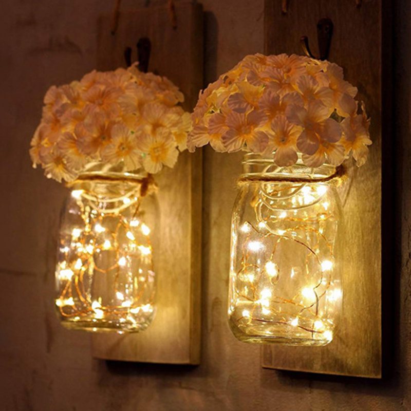 2 Szt. Mason Jar Flower Light Z 6-godzinnym Zegarem Led Fairy Lights And Flowers Rustic Home Decor