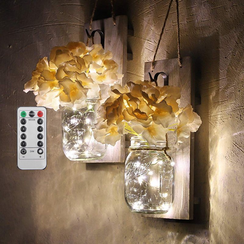 2 Szt. Mason Jar Flower Light Z 6-godzinnym Zegarem Led Fairy Lights And Flowers Rustic Home Decor