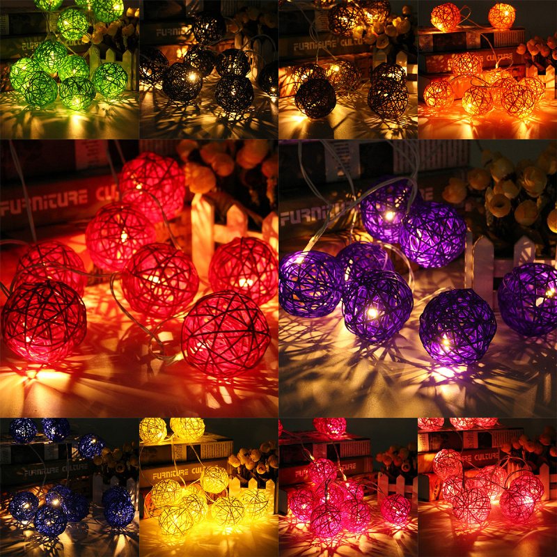 20 Led Rattan Ball String Light Set Home Garden Fairy Kolorowa Lampa Wedding Party Decor