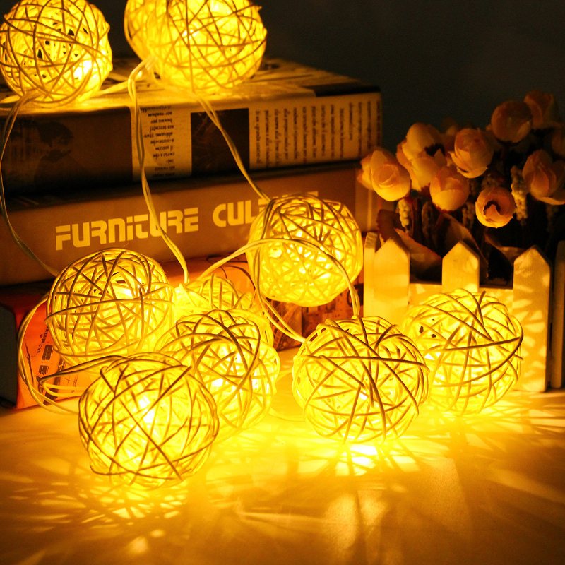 20 Led Rattan Ball String Light Set Home Garden Fairy Kolorowa Lampa Wedding Party Decor