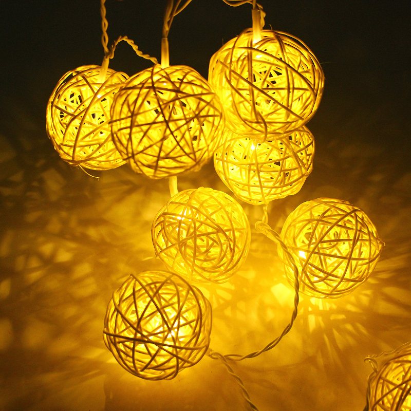 20 Led Rattan Ball String Light Set Home Garden Fairy Kolorowa Lampa Wedding Party Decor