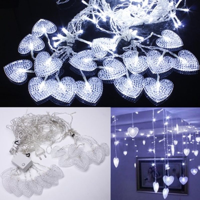 2m White 16 Hearts 104 Led String Fairy Holiday Lights For Party Xmas Kinkiet Home Deco