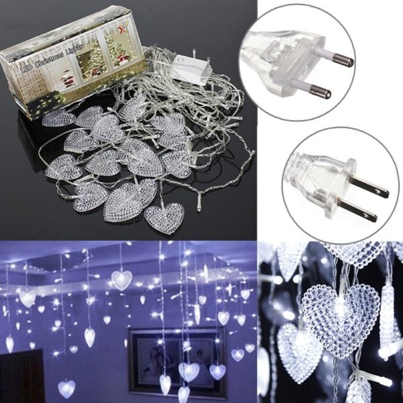 2m White 16 Hearts 104 Led String Fairy Holiday Lights For Party Xmas Kinkiet Home Deco