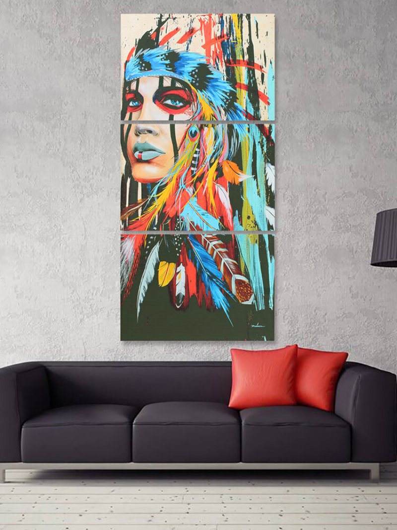 3 Sztuk Nowoczesny Abstrakcyjny Obraz Na Płótnie Bezramowe Wall Art Indyjska Kobieta Sypialnia Salon Home Decor