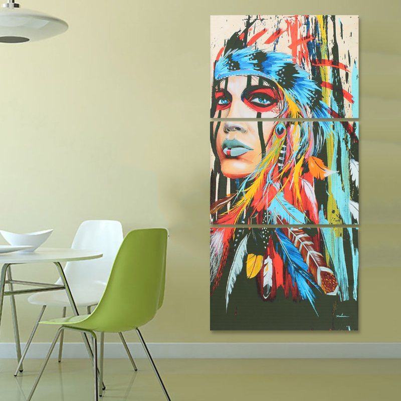 3 Sztuk Nowoczesny Abstrakcyjny Obraz Na Płótnie Bezramowe Wall Art Indyjska Kobieta Sypialnia Salon Home Decor