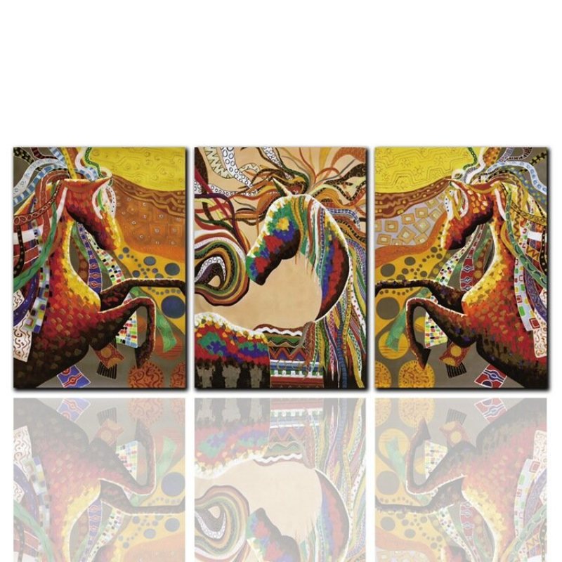 3 Sztuk Salon Bezramowe Malarstwo Streszczenie Kolorowe Zwierząt Dekoracji Płótnie Konia