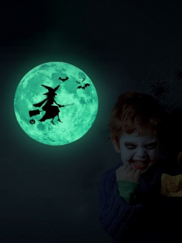 30cm Luminous Moon Naklejki Ścienne Halloween Bat Witch Castle Świecące Dekoracyjne