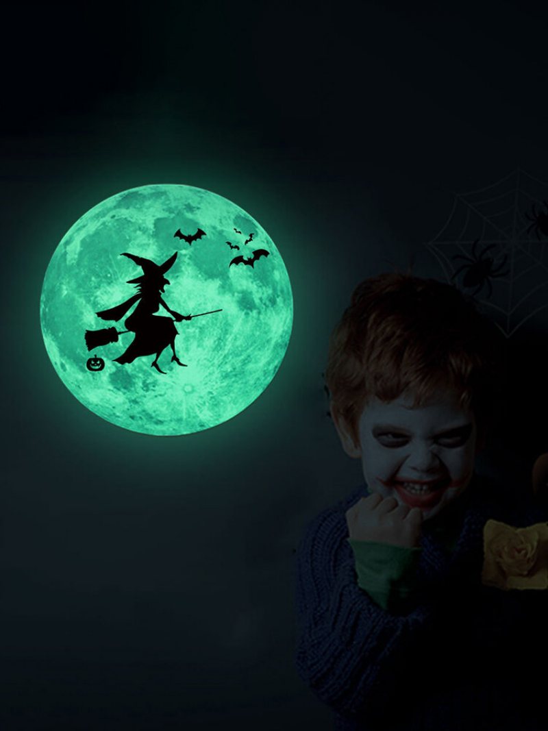 30cm Luminous Moon Naklejki Ścienne Halloween Bat Witch Castle Świecące Dekoracyjne