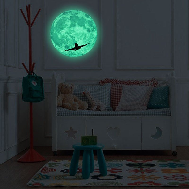 30cm Luminous Moon Naklejki Ścienne Halloween Bat Witch Castle Świecące Dekoracyjne