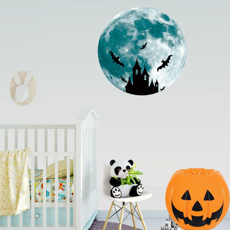 30cm Luminous Moon Naklejki Ścienne Halloween Bat Witch Castle Świecące Dekoracyjne