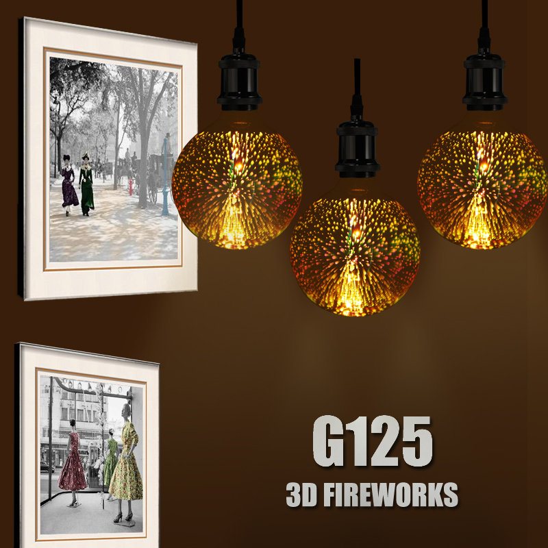 3d Fajerwerki E27 G125 Led Retro Edison Decor Szklana Żarówka Lampa Ac85-265v Cafe Home