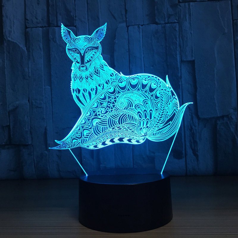 3d Fox Night Light Lampy Stołowe Złudzenie Optyczne 7 Świateł Zmieniających Kolor Lampa Stołowa Led