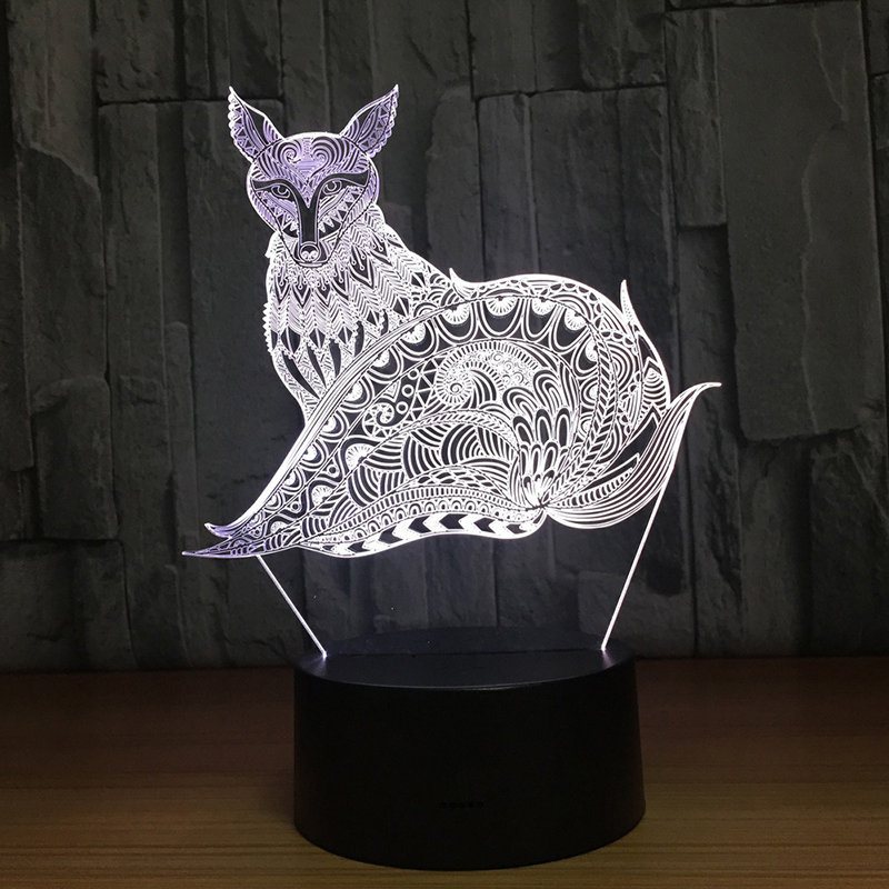 3d Fox Night Light Lampy Stołowe Złudzenie Optyczne 7 Świateł Zmieniających Kolor Lampa Stołowa Led