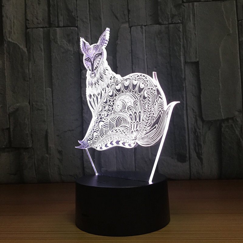 3d Fox Night Light Lampy Stołowe Złudzenie Optyczne 7 Świateł Zmieniających Kolor Lampa Stołowa Led