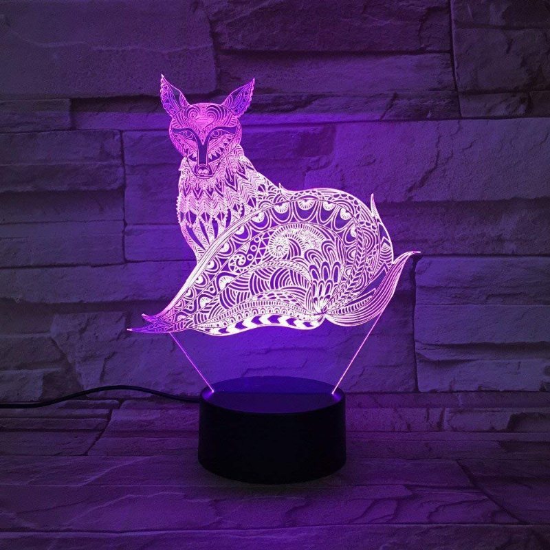 3d Fox Night Light Lampy Stołowe Złudzenie Optyczne 7 Świateł Zmieniających Kolor Lampa Stołowa Led