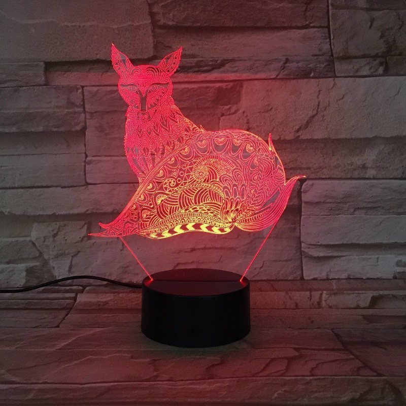 3d Fox Night Light Lampy Stołowe Złudzenie Optyczne 7 Świateł Zmieniających Kolor Lampa Stołowa Led