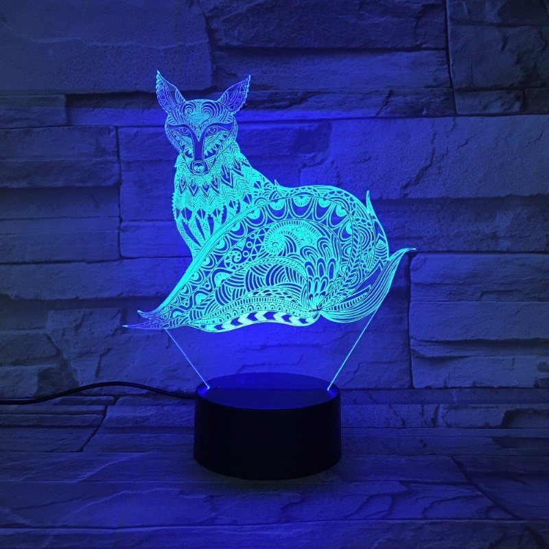 3d Fox Night Light Lampy Stołowe Złudzenie Optyczne 7 Świateł Zmieniających Kolor Lampa Stołowa Led