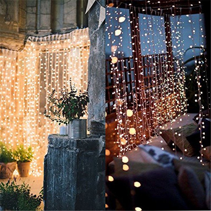 3m X 3m Led Zasilana Energią Słoneczną Fairy String Kurtyna Świetlna Lampa Outdoor Party Xmas