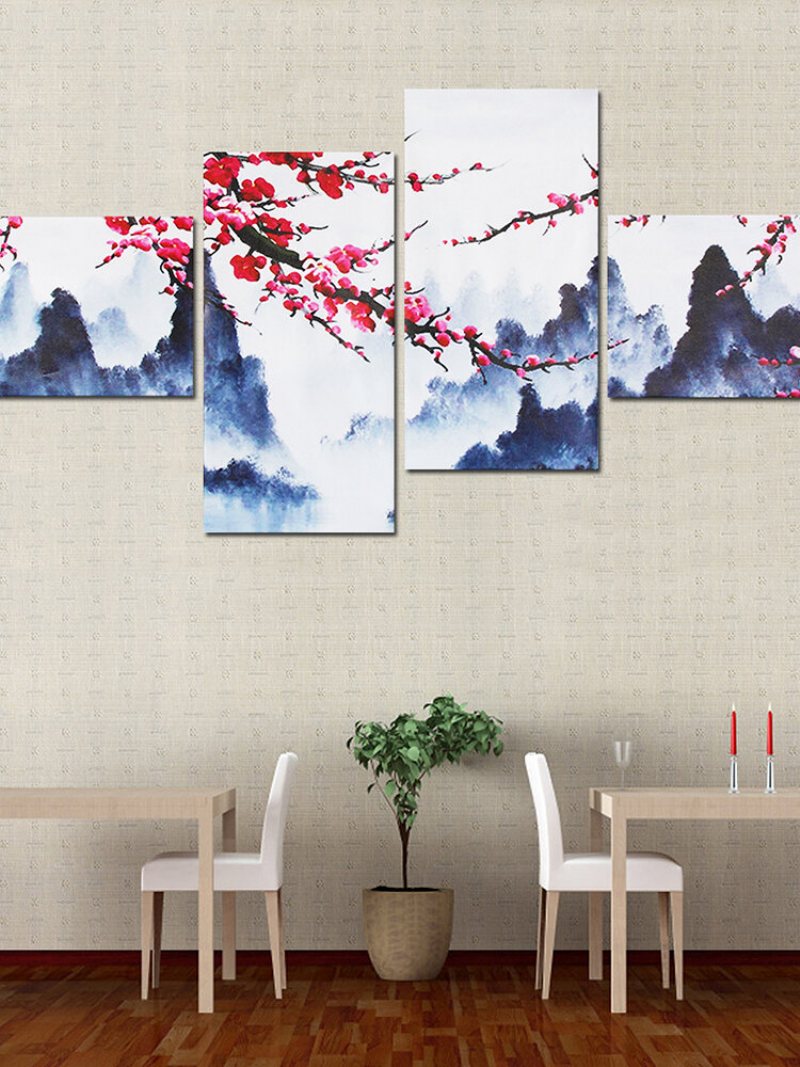 4 Sztuk Plum Blossom Unframed Nowoczesne Malarstwo Na Płótnie Obraz Na Ścianę Salon Home Decor