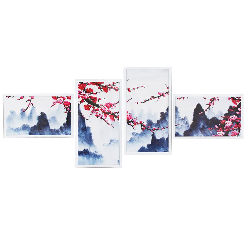 4 Sztuk Plum Blossom Unframed Nowoczesne Malarstwo Na Płótnie Obraz Na Ścianę Salon Home Decor