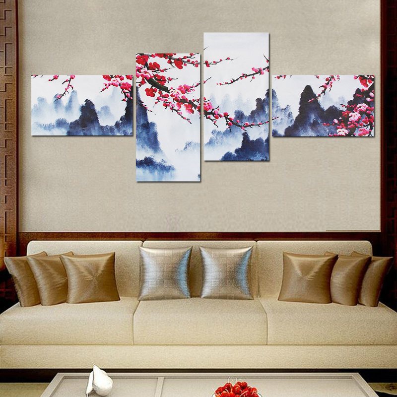 4 Sztuk Plum Blossom Unframed Nowoczesne Malarstwo Na Płótnie Obraz Na Ścianę Salon Home Decor