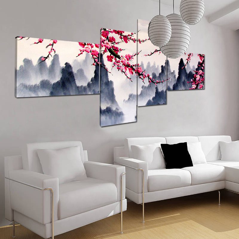 4 Sztuk Plum Blossom Unframed Nowoczesne Malarstwo Na Płótnie Obraz Na Ścianę Salon Home Decor