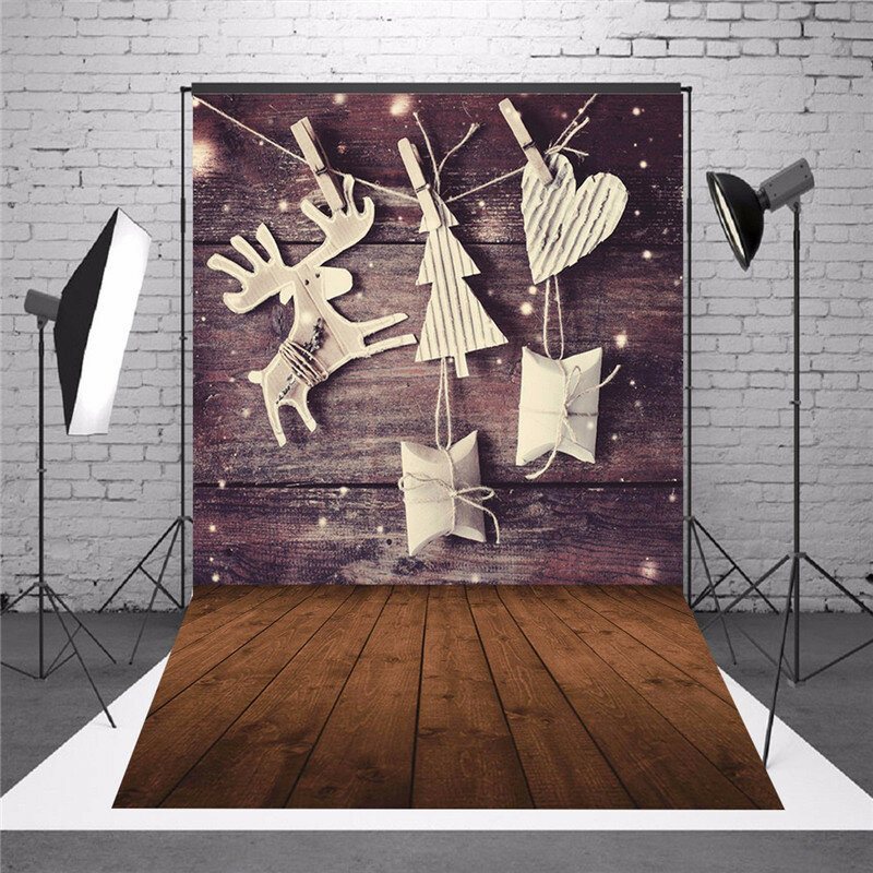 5 X 7 Ft Christmas Theme Gift Elk Wood Board Photo Vinyl Background