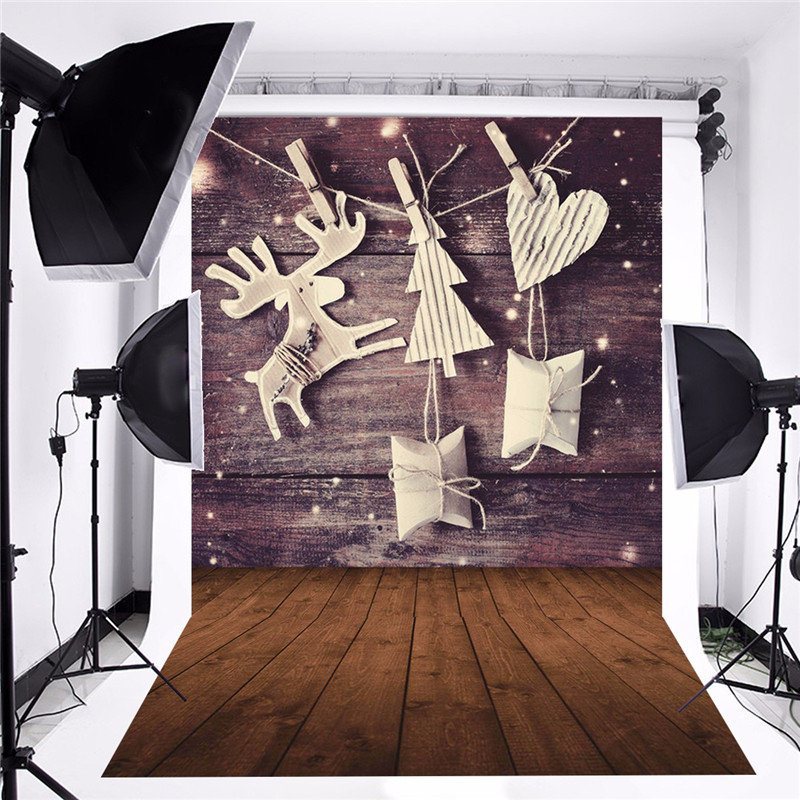 5 X 7 Ft Christmas Theme Gift Elk Wood Board Photo Vinyl Background