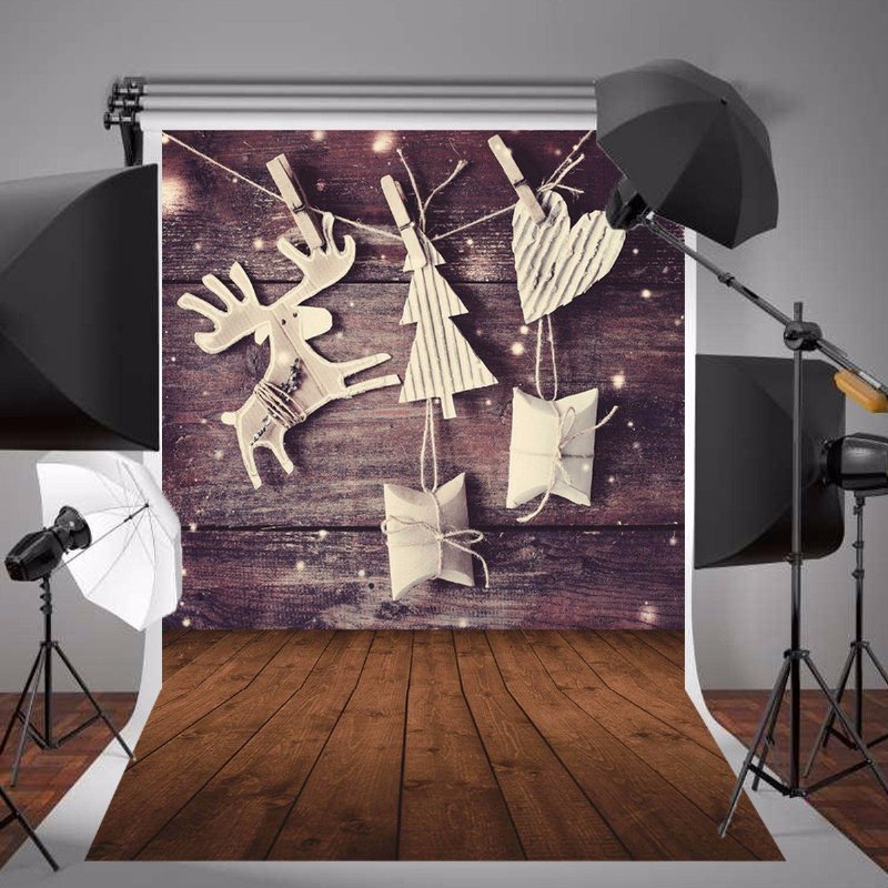 5 X 7 Ft Christmas Theme Gift Elk Wood Board Photo Vinyl Background