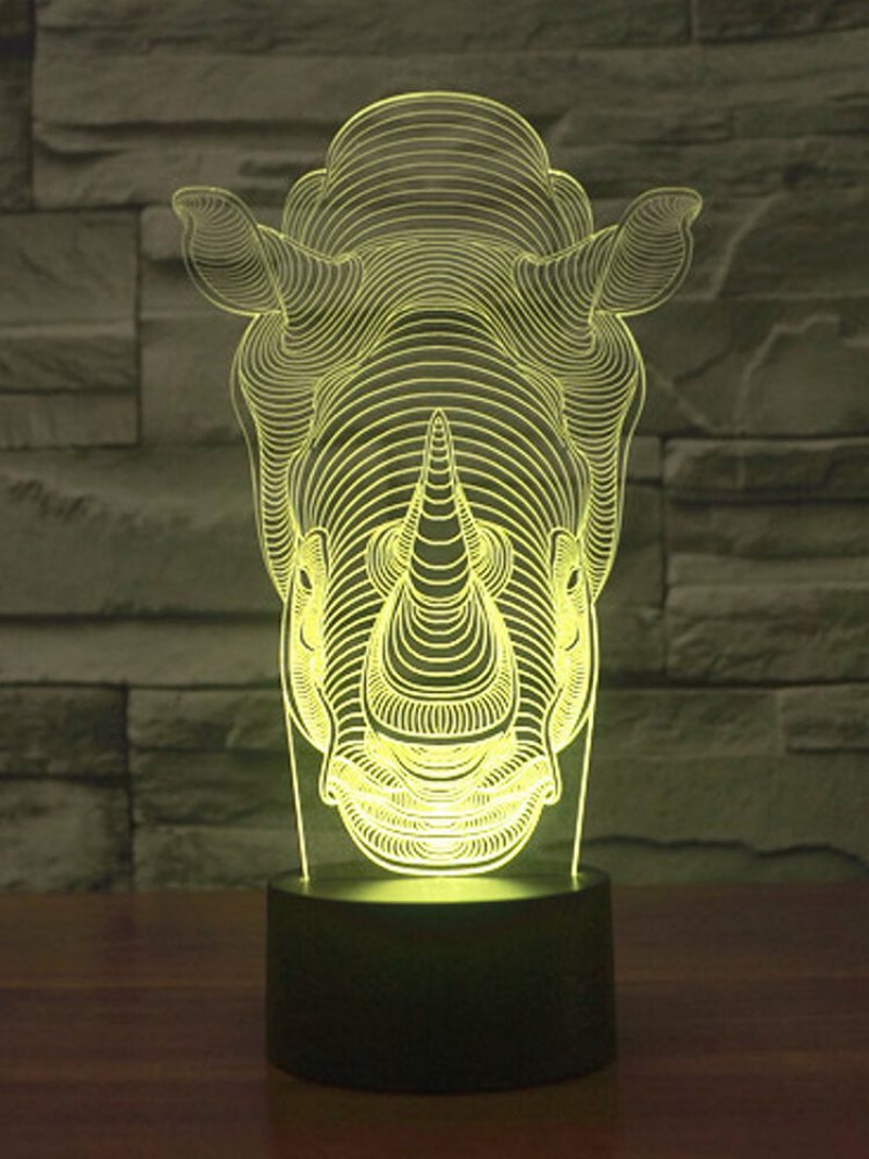 Animals Rhino 3d Led Illusion Lampka Nocna 7 Zmiana Koloru Przełącznik Dotykowy Stół Lampa Biurkowa Home Office