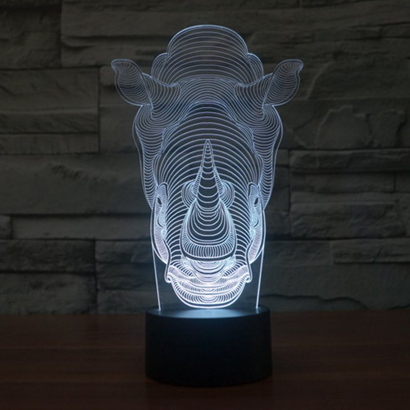 Animals Rhino 3d Led Illusion Lampka Nocna 7 Zmiana Koloru Przełącznik Dotykowy Stół Lampa Biurkowa Home Office