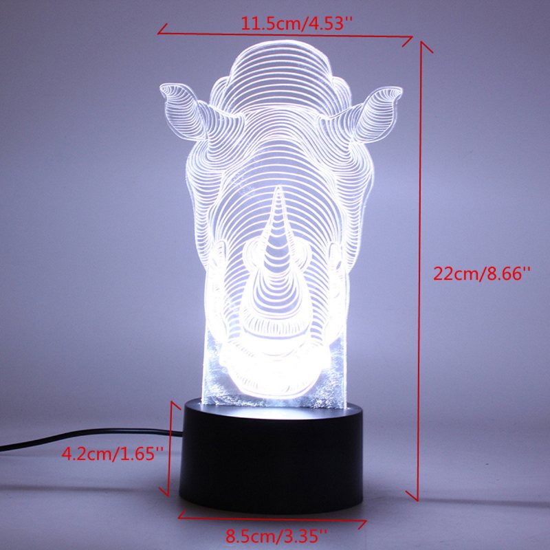 Animals Rhino 3d Led Illusion Lampka Nocna 7 Zmiana Koloru Przełącznik Dotykowy Stół Lampa Biurkowa Home Office