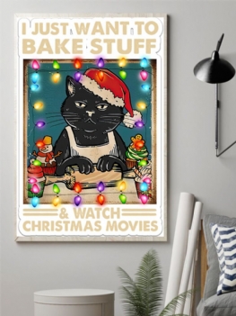 Boże Narodzenie Czarny Kot Wzór Unframed Obraz Olejny Na Płótnie Wall Art Salon Wystrój Domu