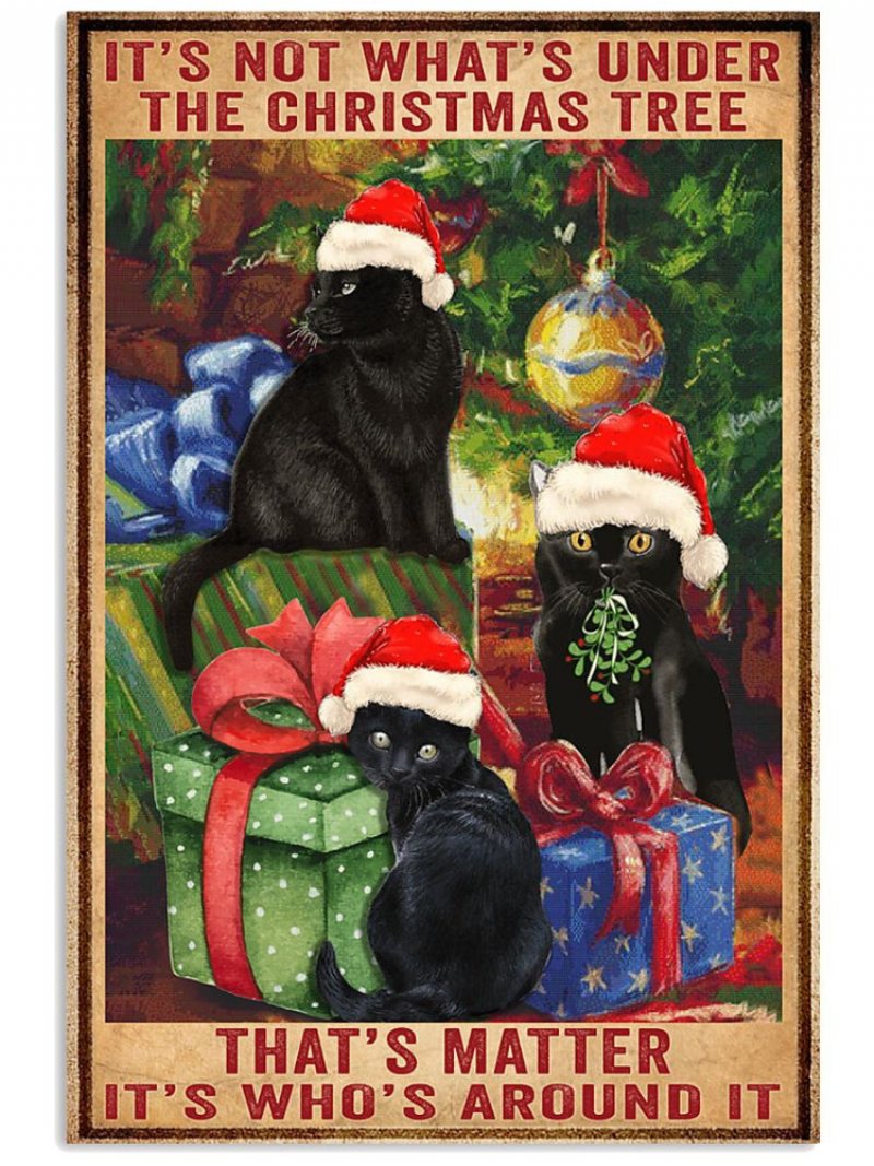 Boże Narodzenie Koty Płótnie Malarstwo Unframed Wall Art Canvas Salon Wystrój Domu