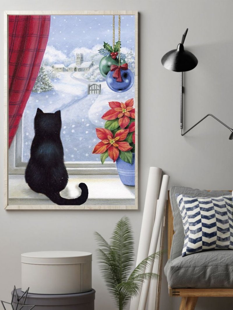 Boże Narodzenie Śnieg Koty Płótno Malarstwo Unframed Artystyczne Salon Home Decor