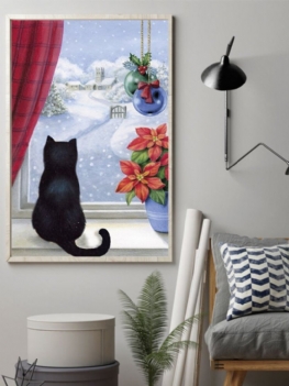 Boże Narodzenie Śnieg Koty Płótno Malarstwo Unframed Artystyczne Salon Home Decor