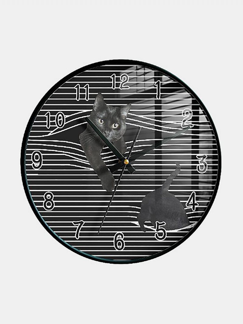 Cat Print Pattern Zegar Ścienny Dekoracyjny Kryty Kwarcowy Analogowy Hang Clock Łatwe Do Odczytania Zegary