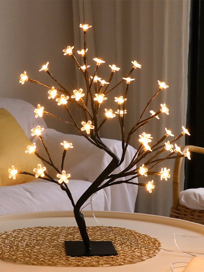 Cherry Blossom Tree Lamp Lampa Stołowa Led Kryty Sztuczna Dekoracja Oświetlone Drzewo Do Sypialni Wesele Biuro